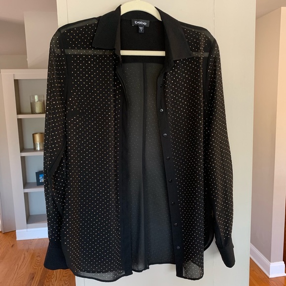 bebe Tops - Silky Gold Studded Blouse
